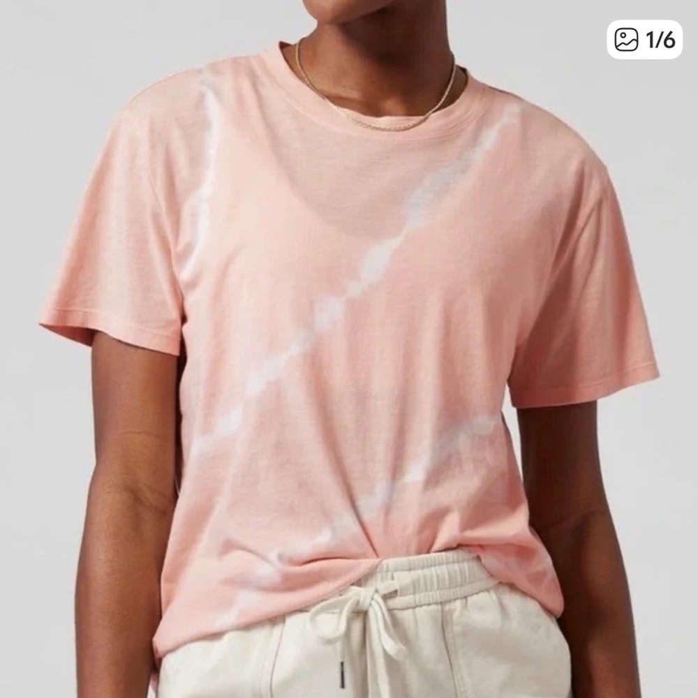 Athleta Organic Daily Relaxed Tee XL Pink Tie Dye Organic Cotton Short Sleeve
